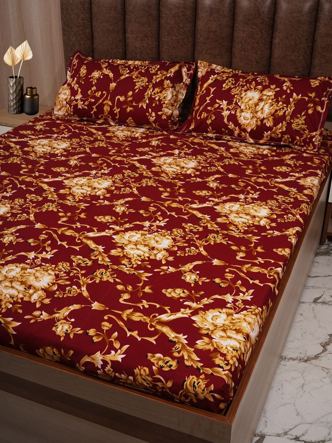 

Adwitiya Red & Yellow Floral 210 TC Double Queen Bedsheet with 2 Pillow Covers