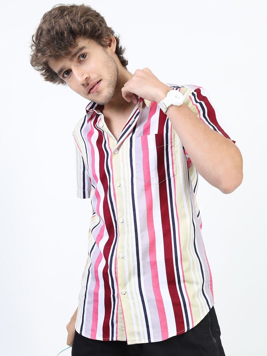 

Highlander Mens Striped Slim Fit Shirt, Pink
