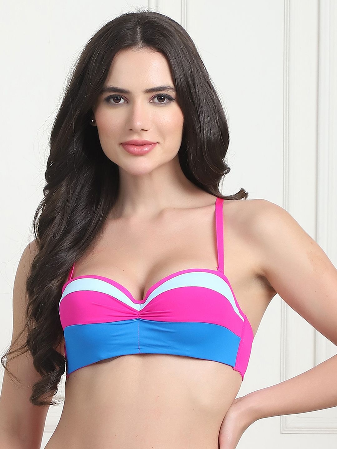 

PrettyCat Women Colourblocked Half Coverage Underwired Lightly Padded Bra, Pink