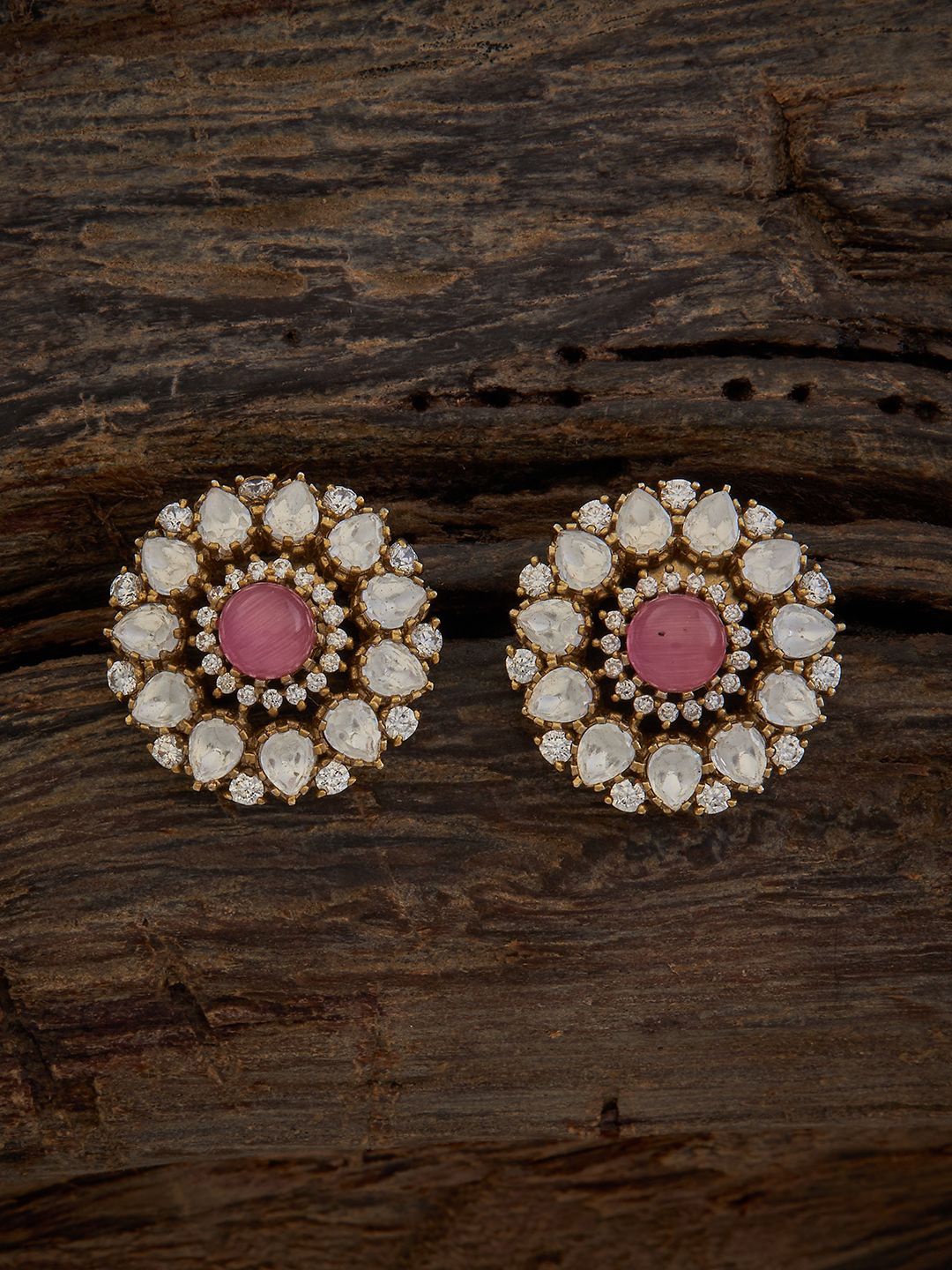 

Kushal's Fashion Jewellery Kundan Floral Studs, Pink