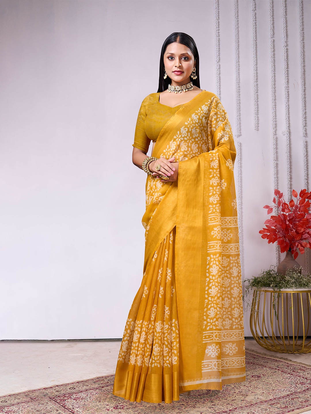 

Mitera Ethnic Motifs Zari Pure Cotton Ikat Saree, Yellow