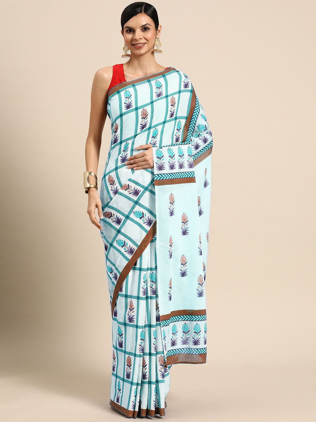 

BUTA BUTI Floral Pure Cotton Saree, Sea green