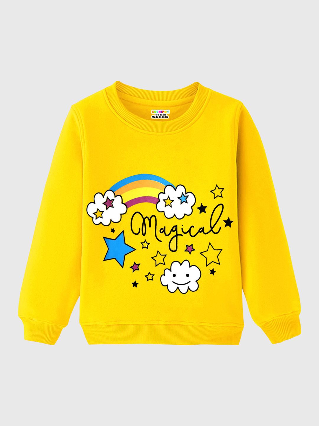 

KUCHIPOO Girls Graphic Printed Round Neck Sweatshirt, Yellow