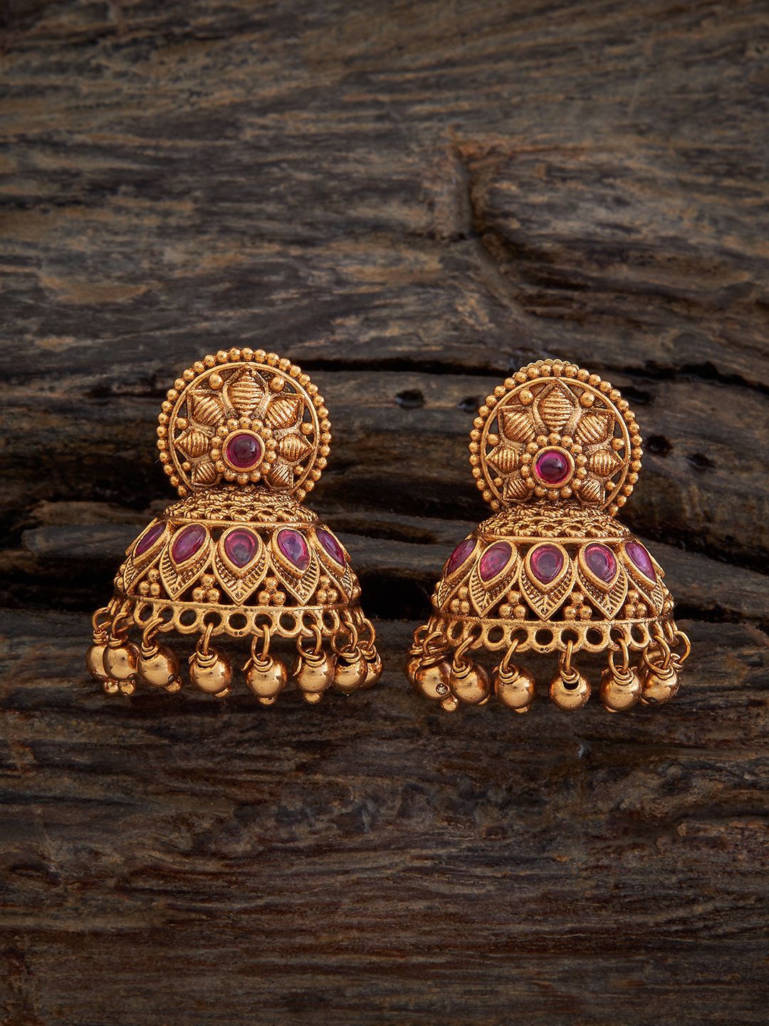 

Kushal's Fashion Jewellery Gold-Plated Dome Shaped Studs, Red