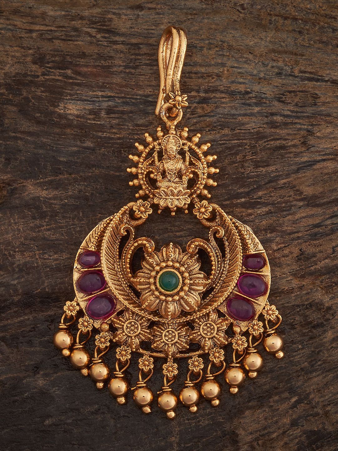 

Kushal's Fashion Jewellery Ruby-Green Gold-Plated Artificial Stones Studded Maang Tikka