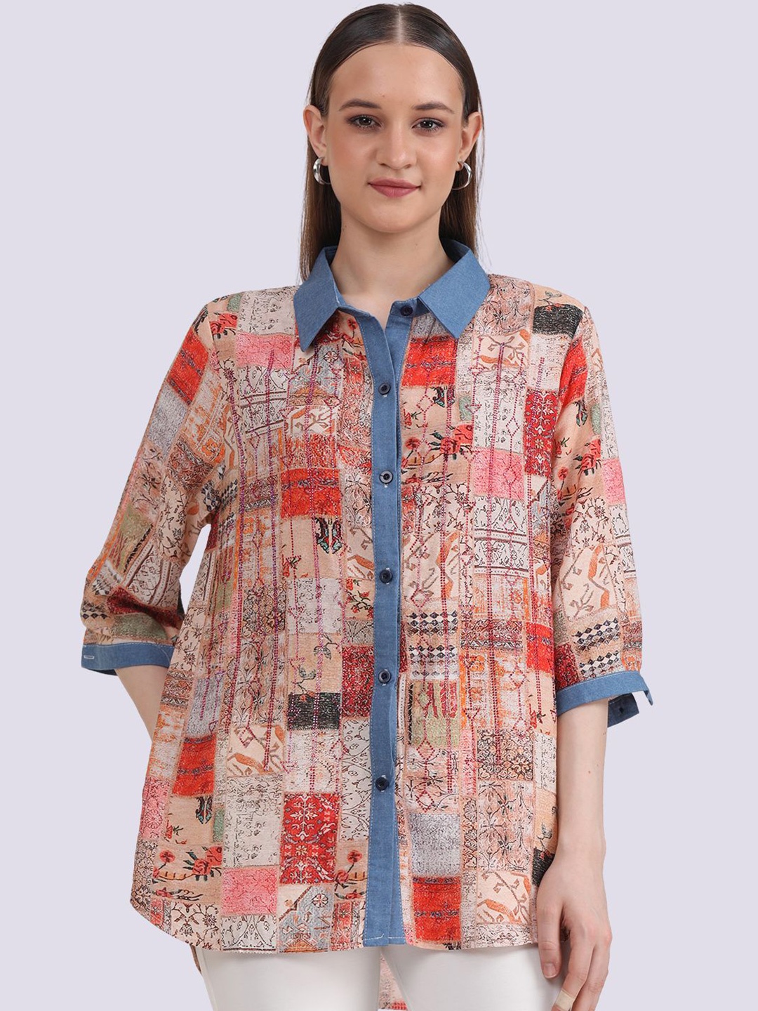 

Albion By CnM Women Ethnic Motifs Printed Shirt Collar Top, Multi
