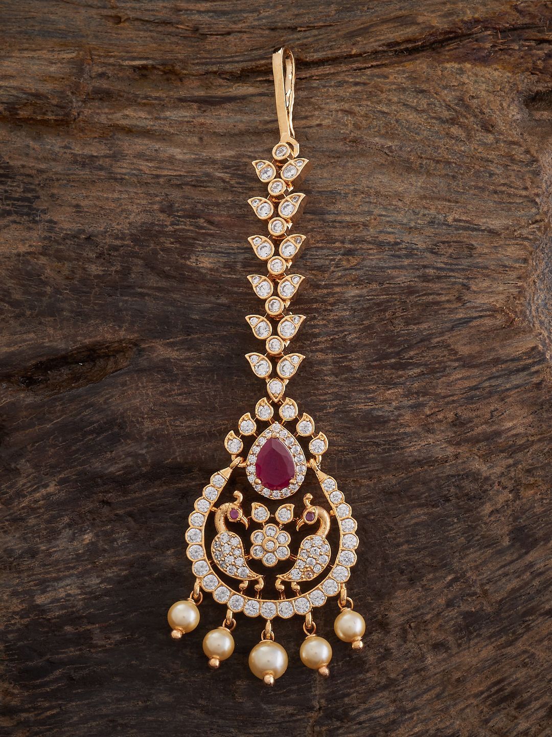 

Kushal's Fashion Jewellery Gold-Plated Cubic Zircon Studded Maang Tikka