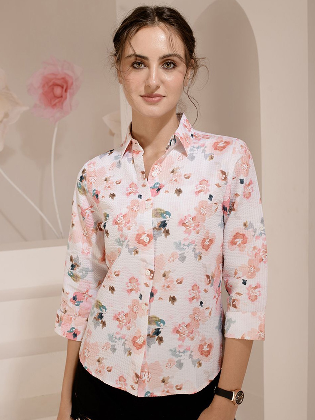 

TANDUL Women Standard Floral Opaque Printed Casual Shirt, White