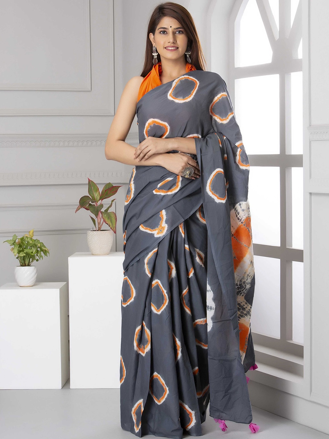 

Pinkcity Trade World Pure Cotton Block Print Saree, Grey