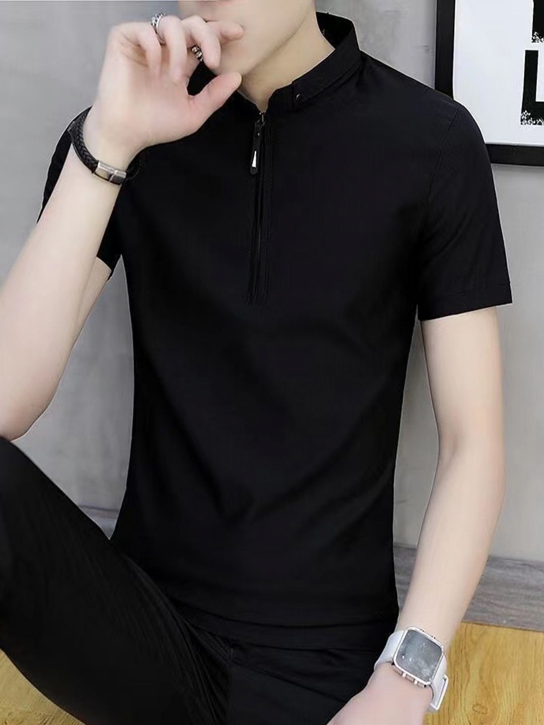 

StyleCast Men Polo Collar Regular Fit T-shirt, Black