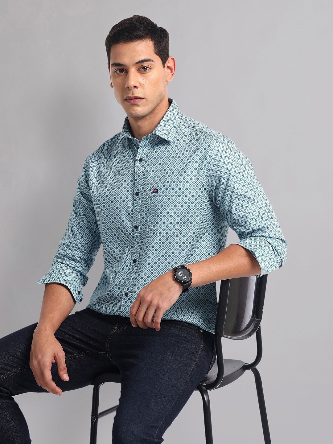 

AD By Arvind Men Floral Printed Cotton Slim Fit Casual Shirt, Green