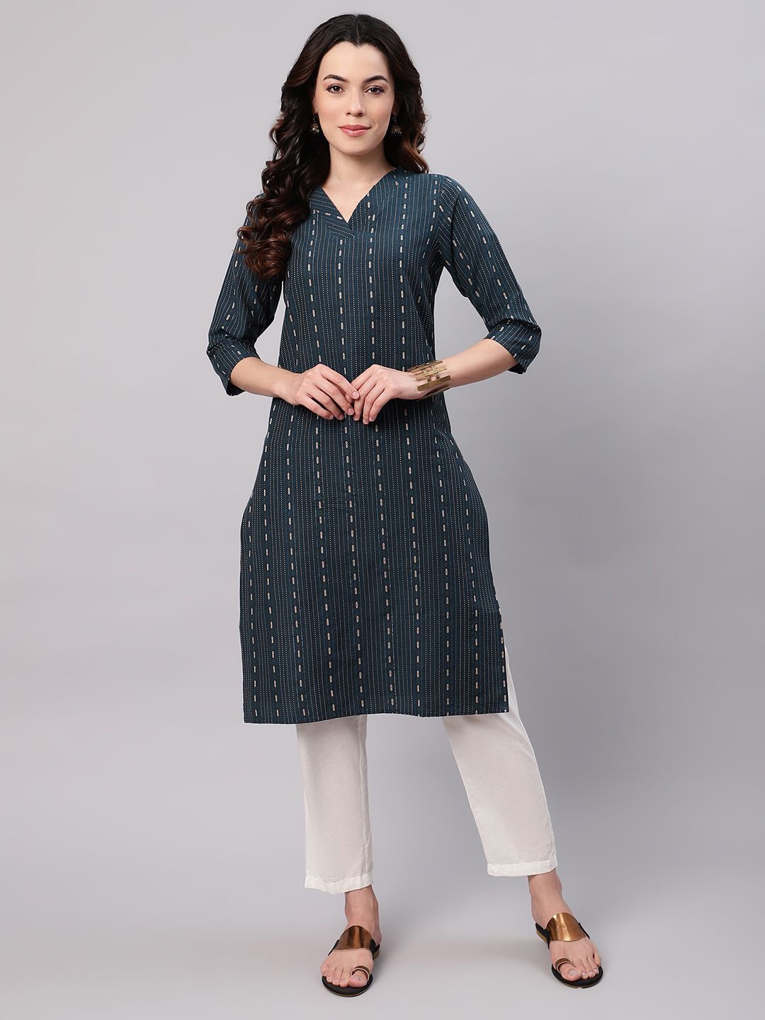 

FLAMBOYANT Abstract Printed Straight Kurta, Blue