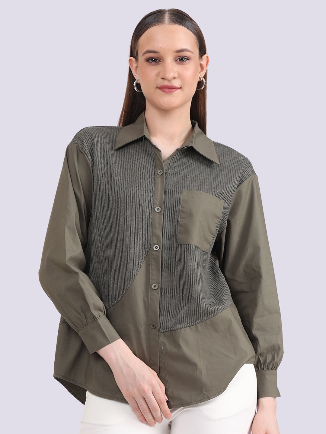 

Albion By CnM Women Solid Shirt Collar Top, Grey