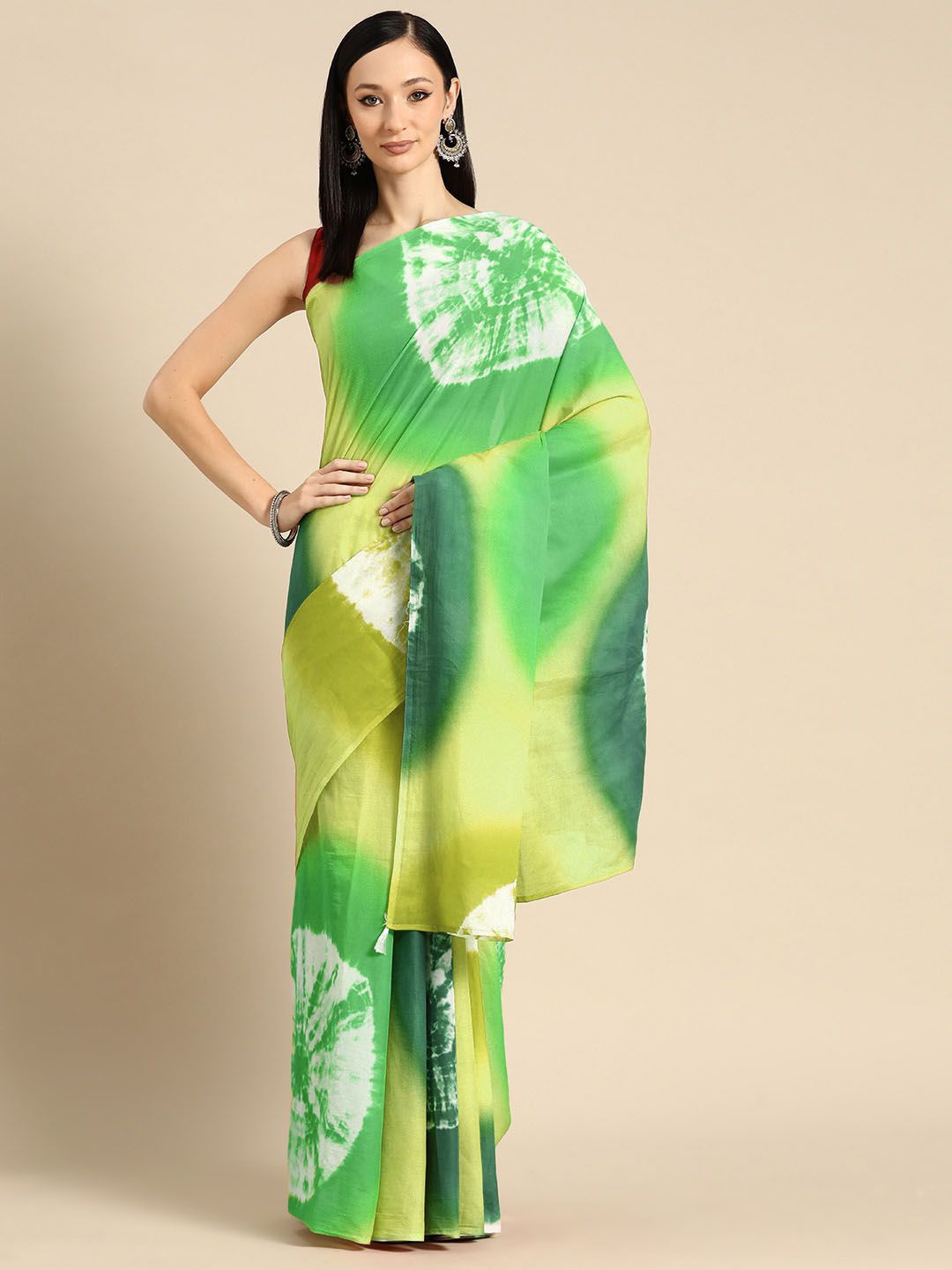 

BUTA BUTI Tie and Dye Pure Cotton Saree, Yellow