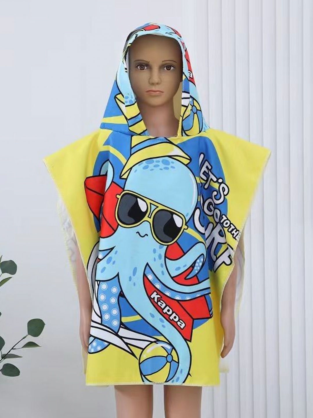 

Butterthief Yellow & Blue Printed Cotton 210 GSM Poncho Bath Towel