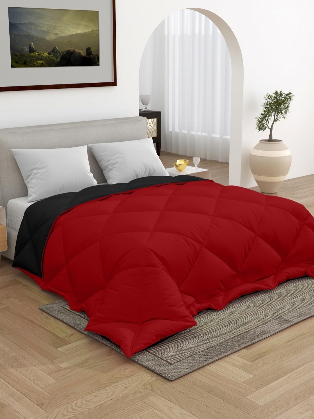 

CHICERY Red & Black 200 GSM Heavy Winter Single Bed Reversible Comforter