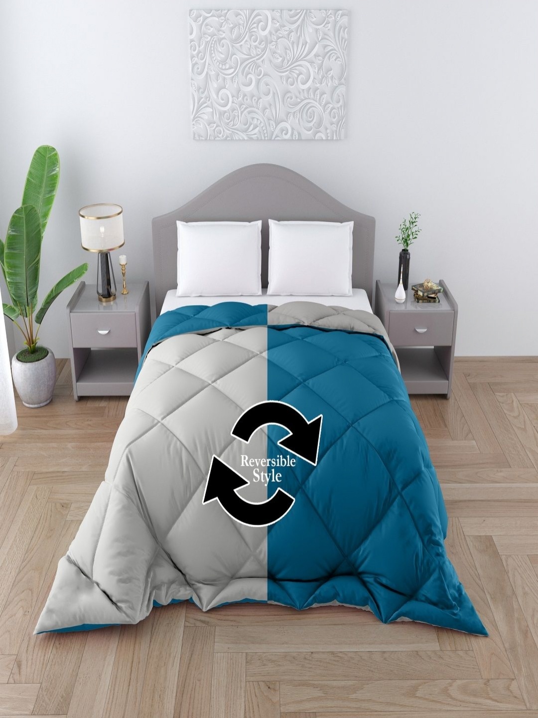

CHICERY Grey & Blue Geometric Textured Heavy Winter Double Bed Reversible Comforter