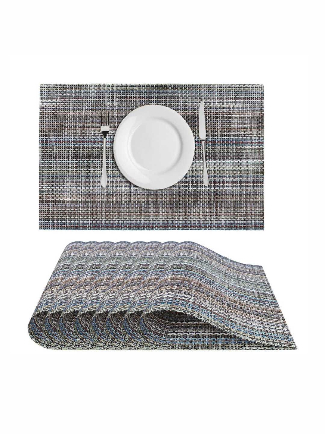 

Dakshya Industries Grey & Blue 8 Pieces Striped Table Placemats