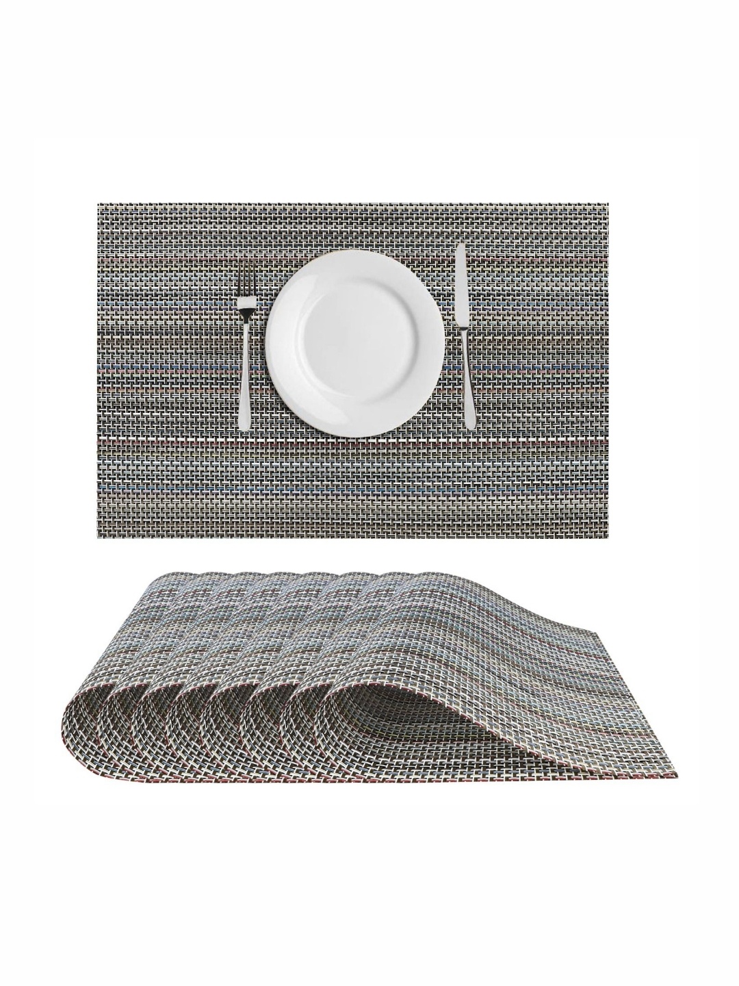 

Dakshya Industries Grey & White 8 Pieces Stripped Table Placemats