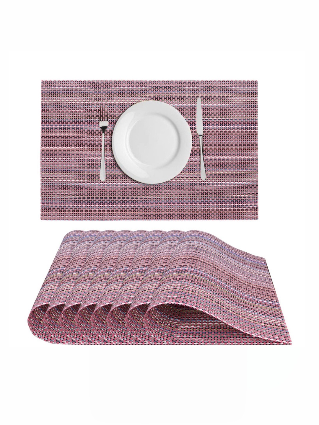 

Dakshya Industries Brown & Pink 8 Pieces Striped Table Placemats
