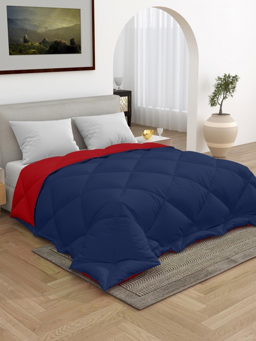 

CHICERY Blue & Red Geometric 200 GSM Reversible Heavy Winter Single Bed Comforter