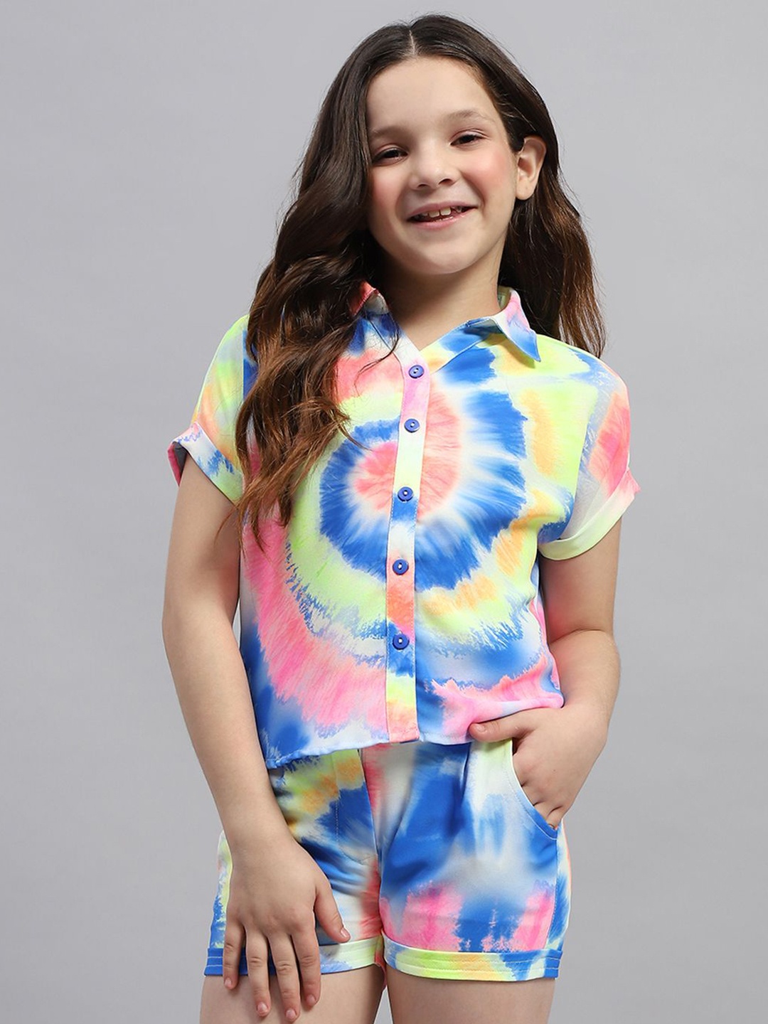 

Monte Carlo Girls Tie & Dye Shirt Collar Shirt with Shorts, Blue