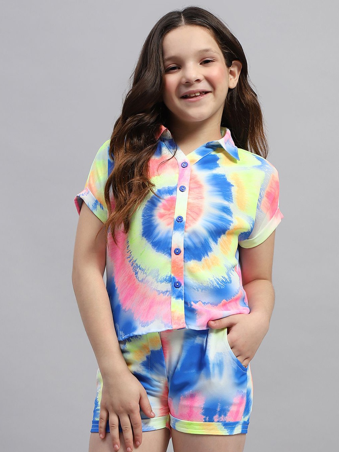 

Monte Carlo Girls Tie & Dye Shirt Collar Shirt with Shorts, Blue