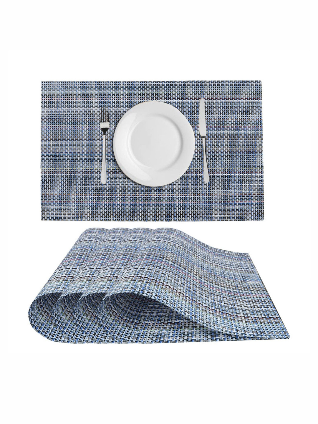 

Dakshya Industries Silver Toned & Blue 4 Pieces Striped Table Placemats
