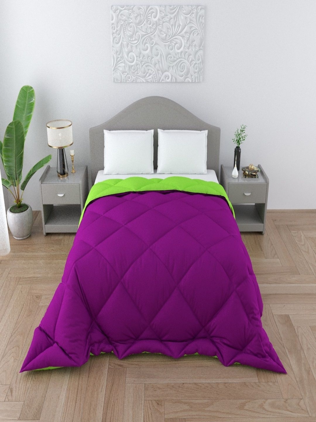 

CHICERY Purple & Green 200 GSM Heavy Winter Single Bed Reversible Comforter