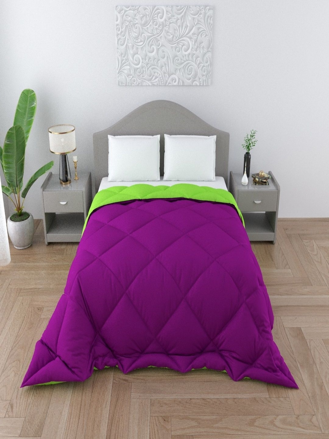 

CHICERY Purple & Green 200 GSM Heavy Winter Double Bed Reversible Comforter