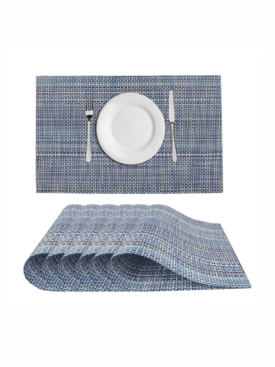 

Dakshya Industries Silver Toned & Blue 6 Pieces Printed Table Placemats