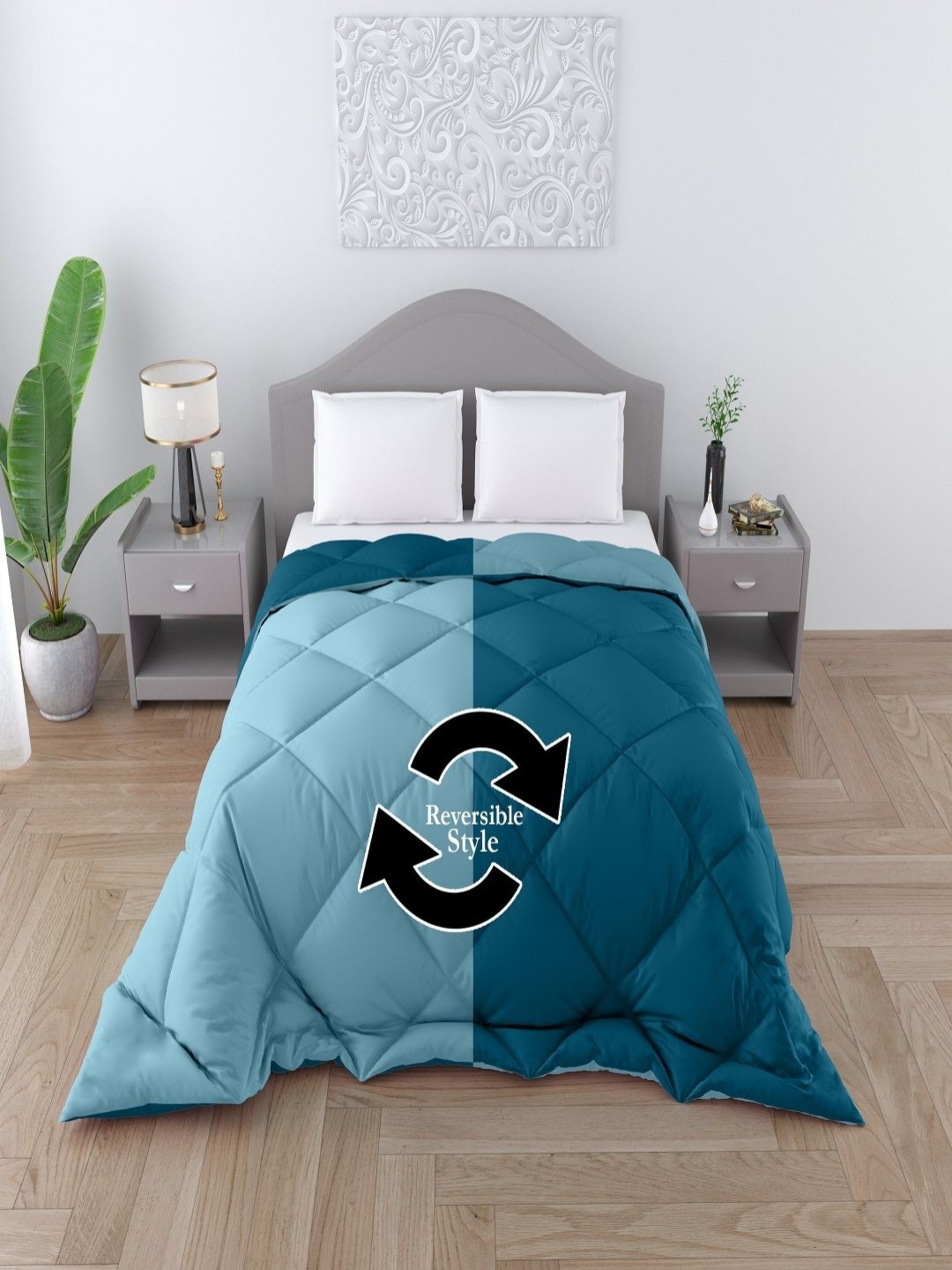

CHICERY Blue Geometric 200 GSM Reversible Heavy Winter Single Bed Comforter