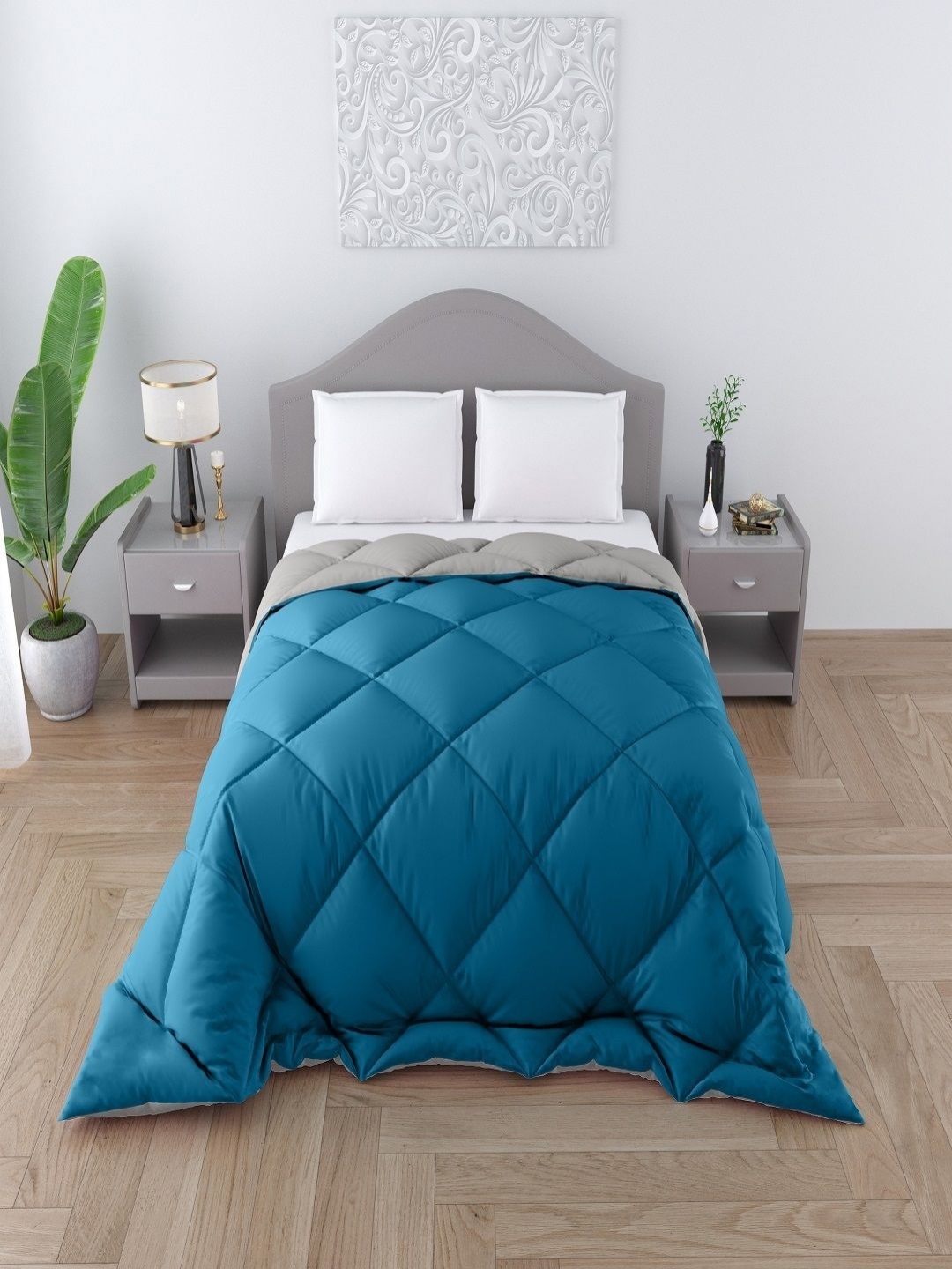 

CHICERY Teal & Grey 200 GSM Heavy Winter Single Bed Reversible Comforter