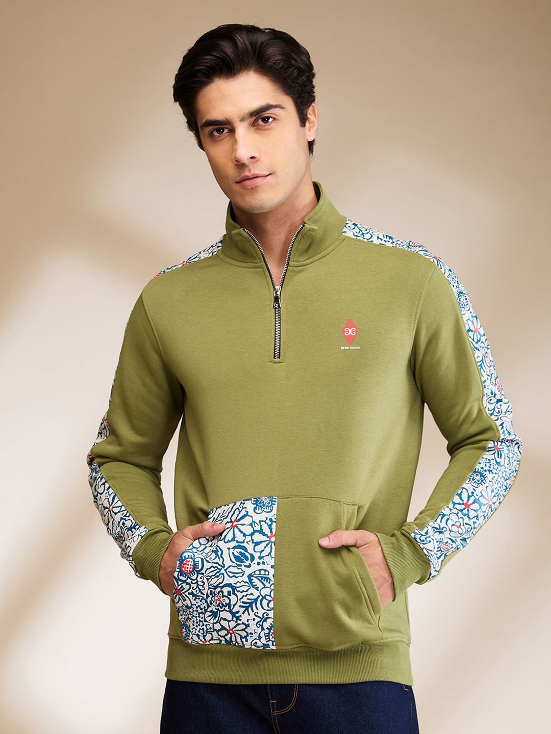 

Being Human Men Floral Printed High Neck Cotton Pullover Sweatshirt, Green