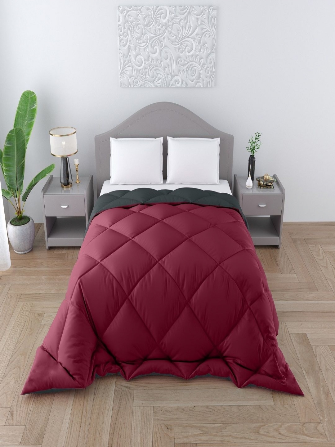 

CHICERY Maroon & Grey 200 GSM Heavy Winter Double Bed Reversible Comforter