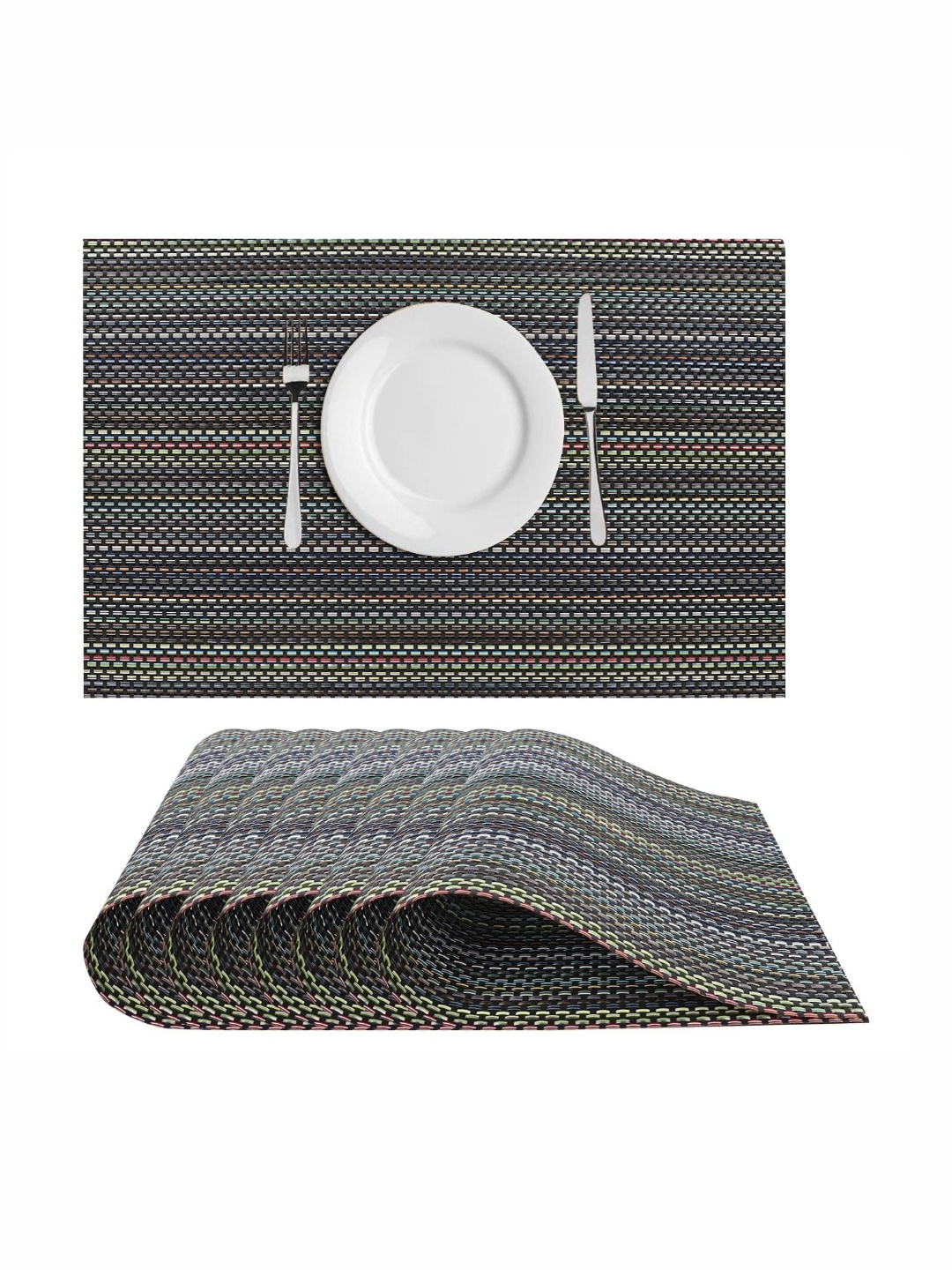 

Dakshya Industries Green & Black 8 Pieces Striped Table Placemats