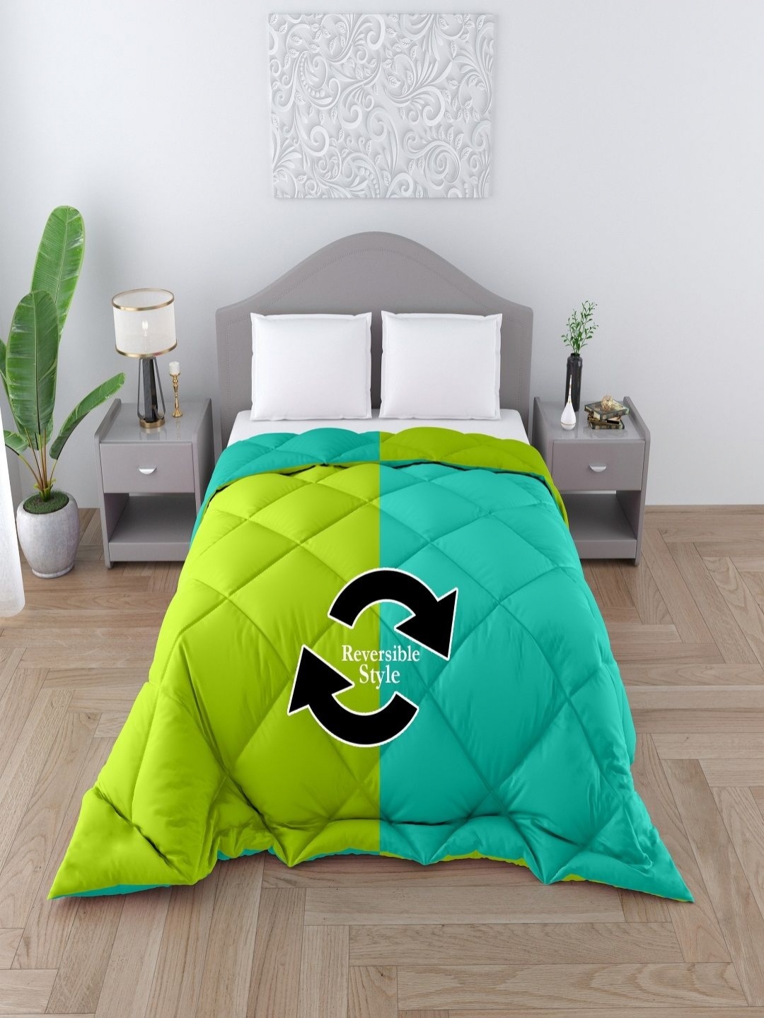 

CHICERY Green & Blue Geometric 200 GSM Reversible Heavy Winter Double Bed Comforter