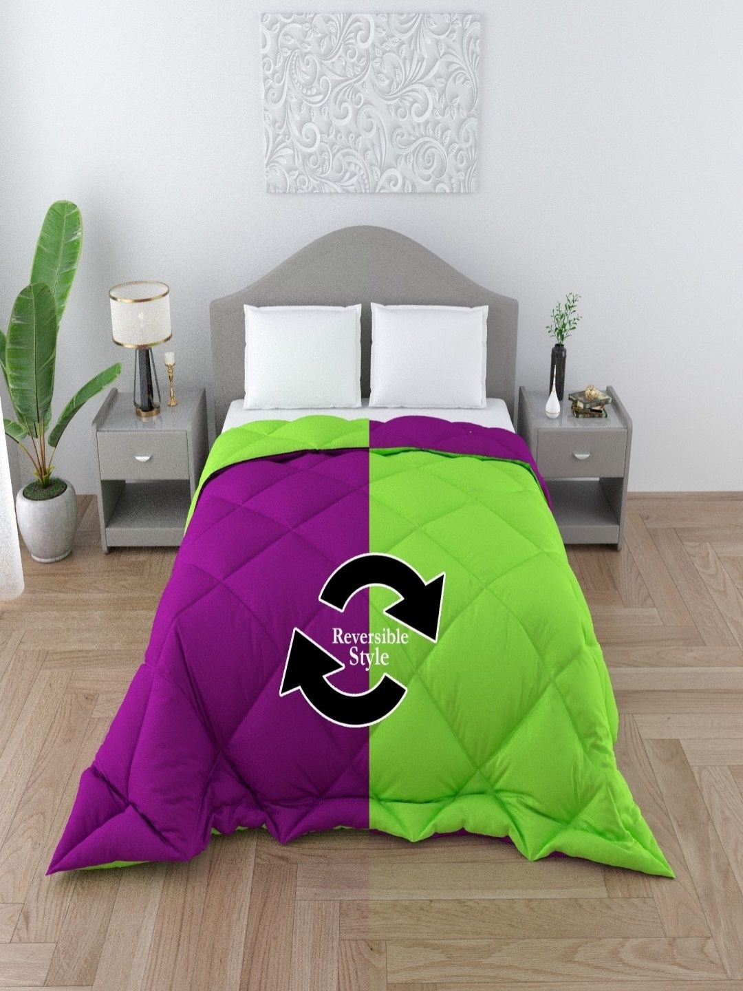 

CHICERY Green & Purple 200 GSM Heavy Winter Single Bed Reversible Comforter
