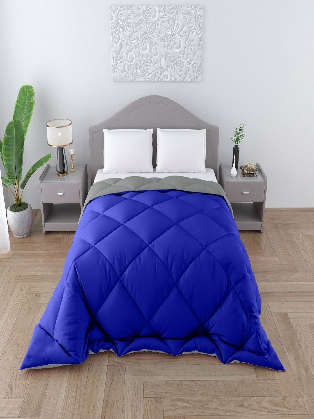 

CHICERY Blue & Grey Geometric 200 GSM Reversible Heavy Winter Double Bed Comforter