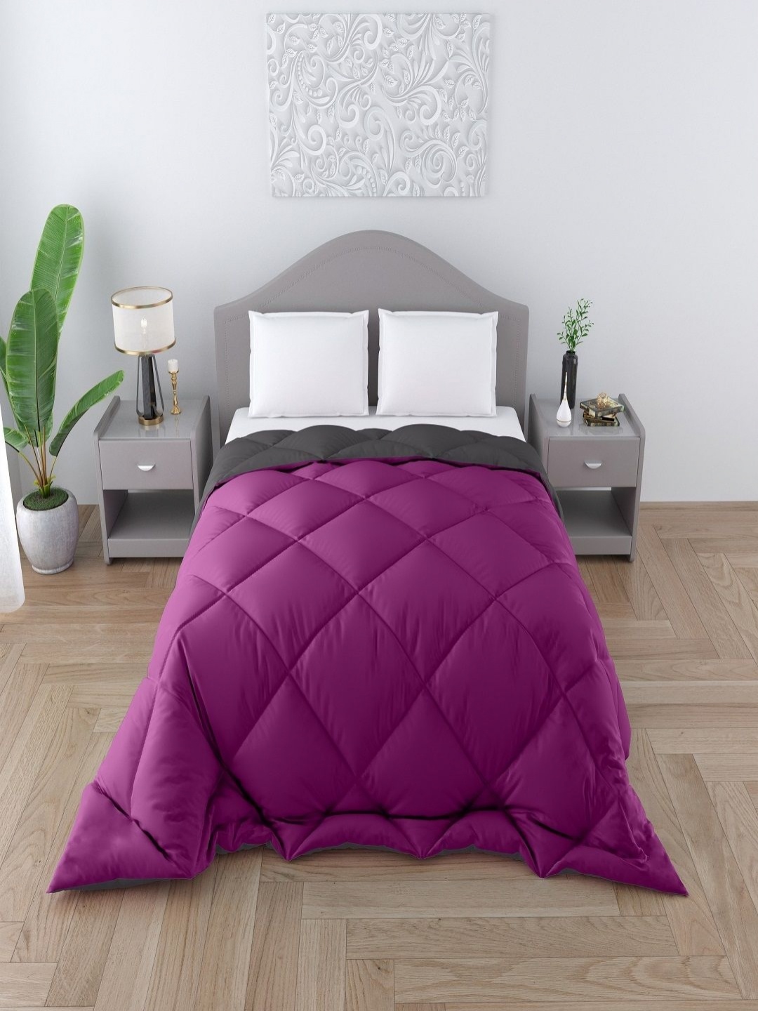 

CHICERY Purple & Grey 200 GSM Heavy Winter Double Bed Reversible Comforter