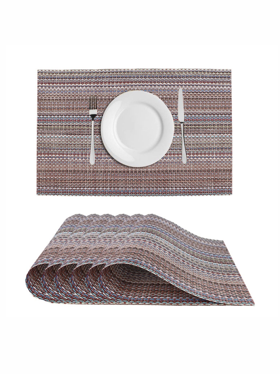 

Dakshya Industries Brown & Grey 6 Pieces Stripped Table Placemats