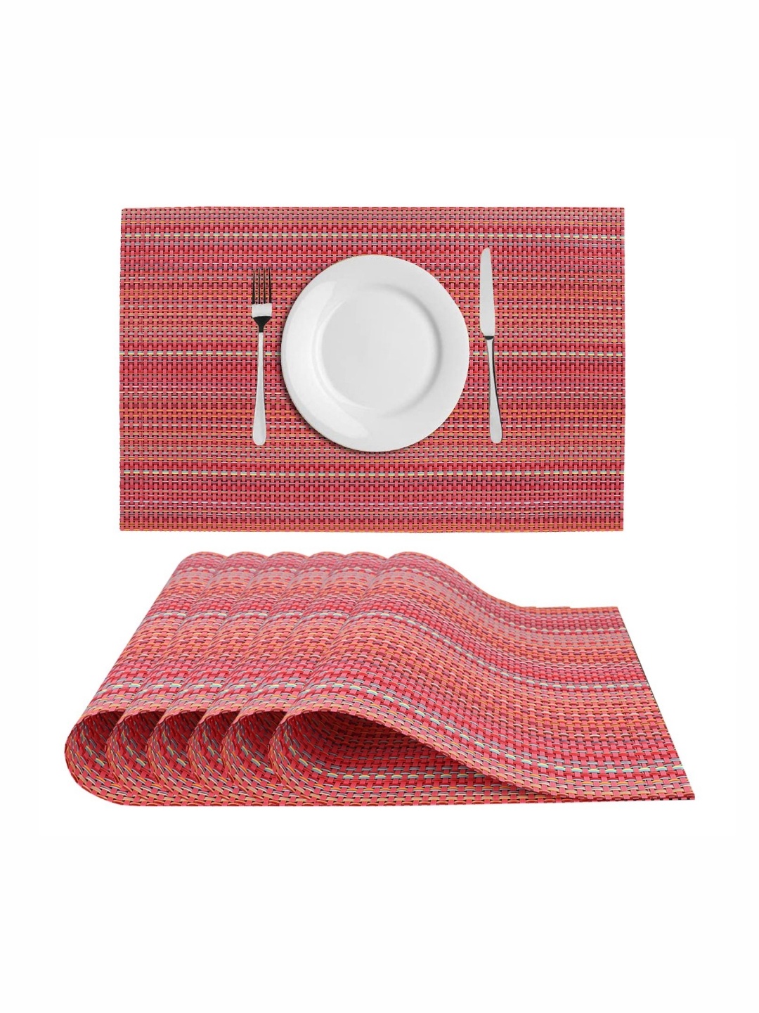 

Dakshya Industries Red & White 6 Pieces Rectangle Table Placemats