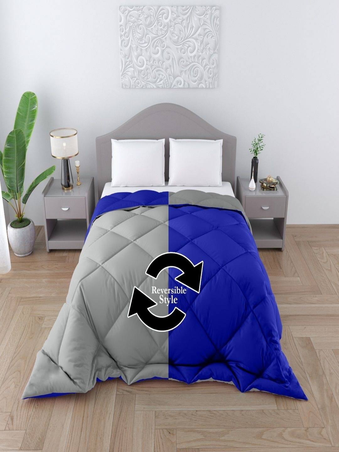 

CHICERY Blue & Grey Geometric 200 GSM Reversible Heavy Winter Single Bed Comforter