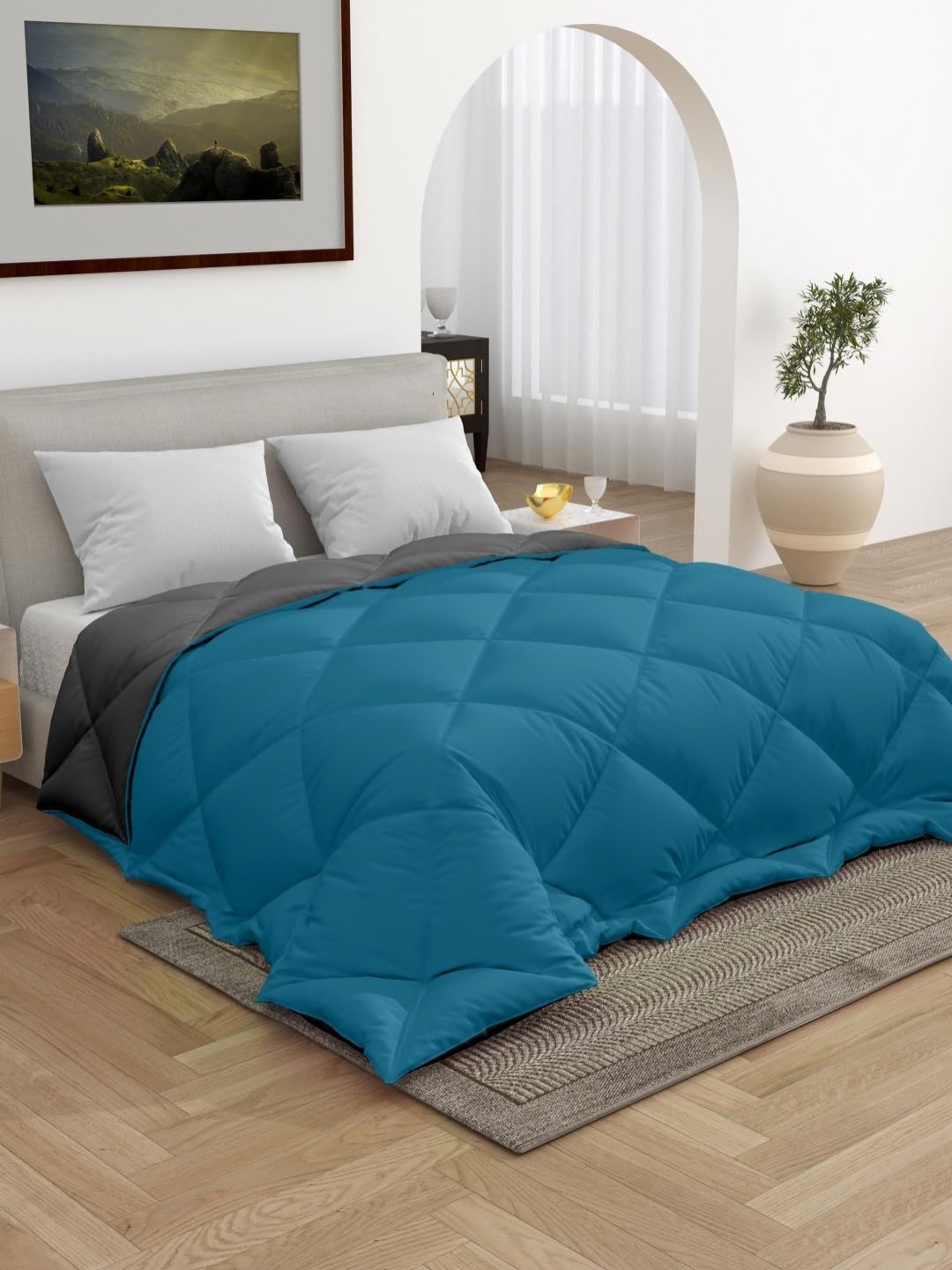 

CHICERY Teal & Grey 200 GSM Heavy Winter Single Bed Reversible Comforter