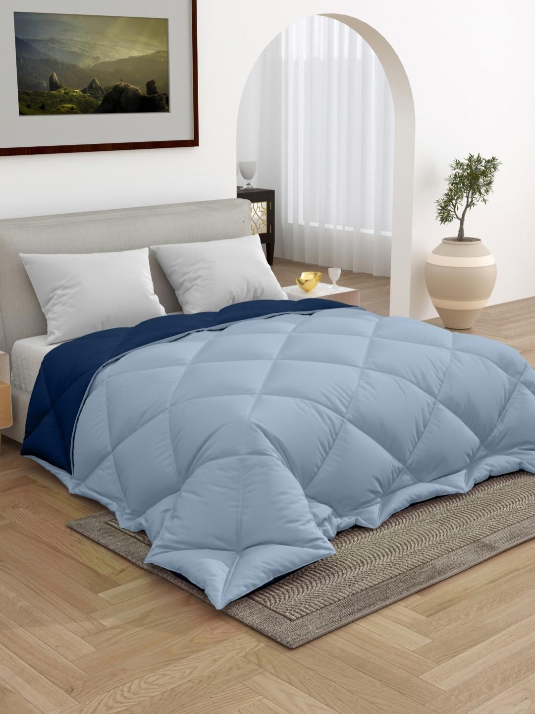 

CHICERY Blue Geometric 200 GSM Reversible Heavy Winter Double Bed Comforter