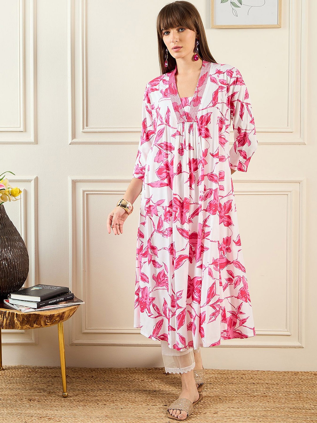 

Indo Era Floral Printed Anarkali Kurta, Pink