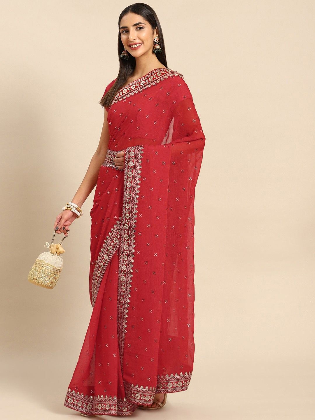 

Anouk Ethnic Motifs Embroidered Saree, Red
