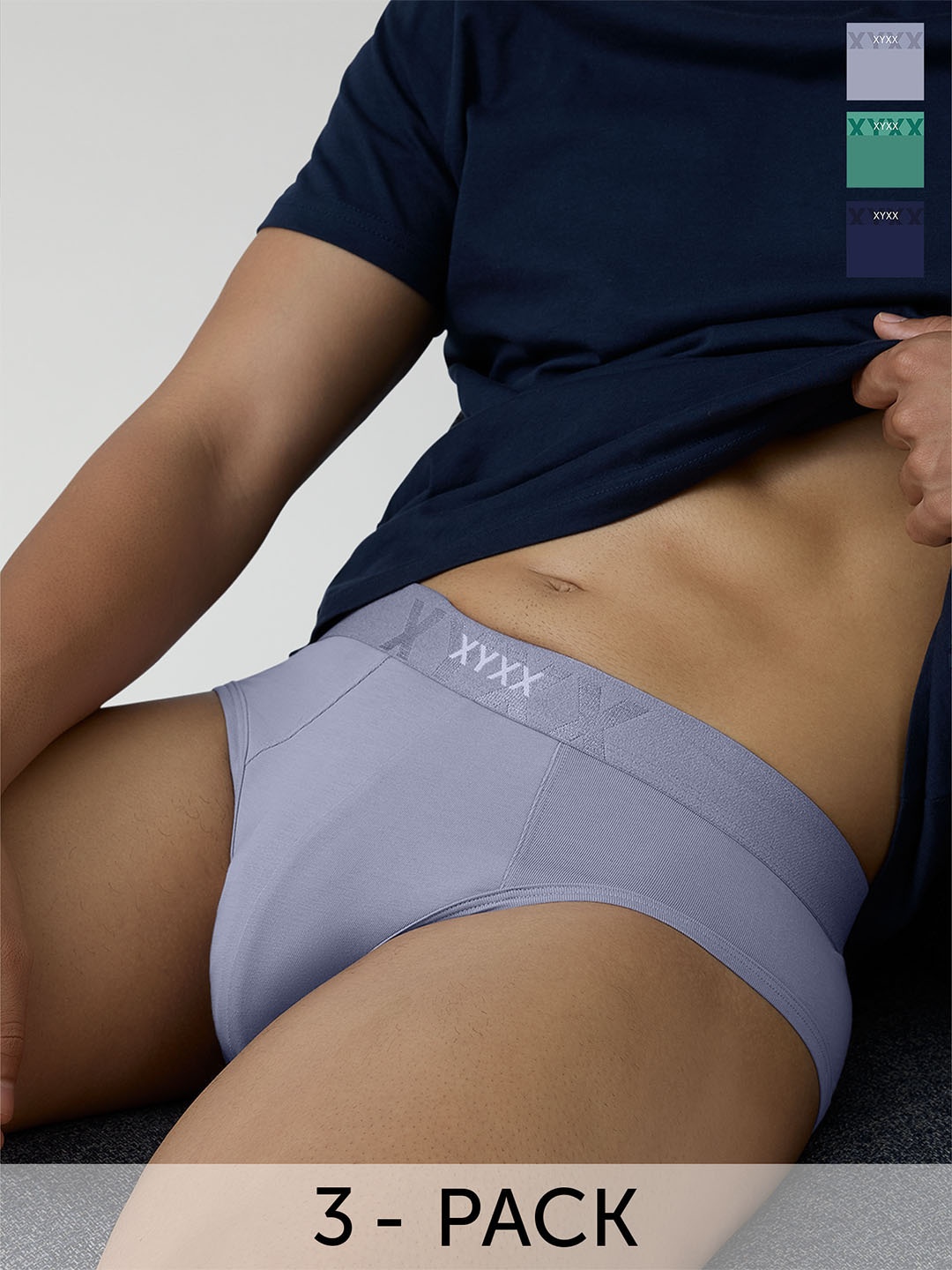

XYXX Pack Of 3 Cotton Anti Microbial Basic Briefs XYBRF3PCKN830, Grey