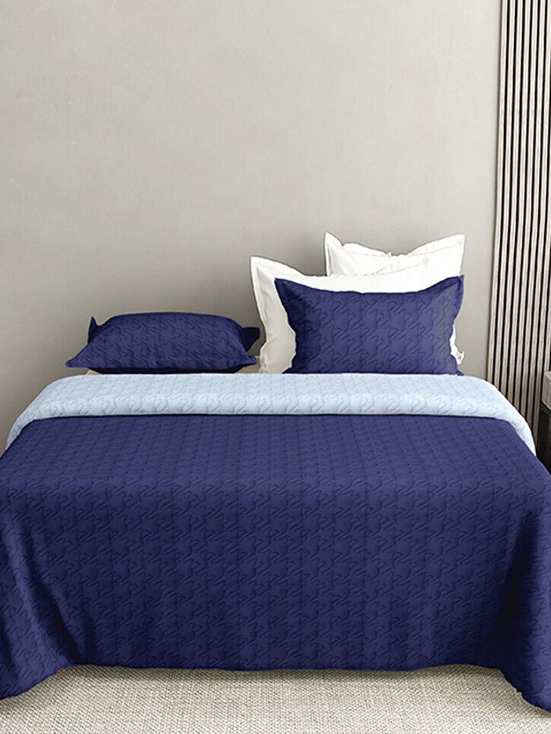 

LABHAM Navy Blue Pure Cotton Double King Bed Cover With 2 Pillow Covers