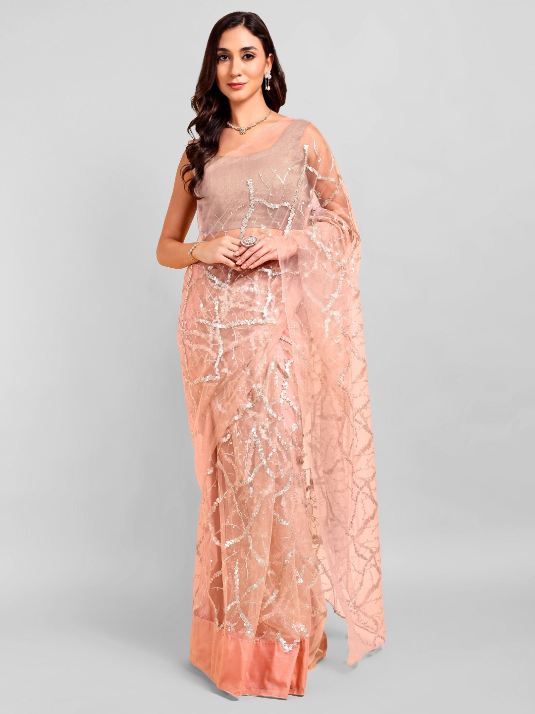 

DOERAA Abstract Embellished Sequinned Saree, Pink